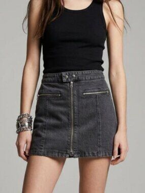 rag & bone Isabel Black Zip-Front Denim Mini Skirt Size 4